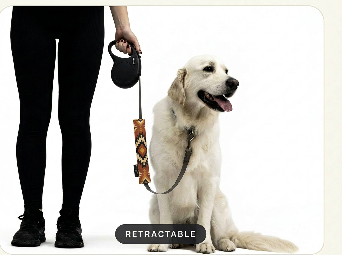Lead Sleeve fitted to a retractable dog leash — sublimation-ready blank