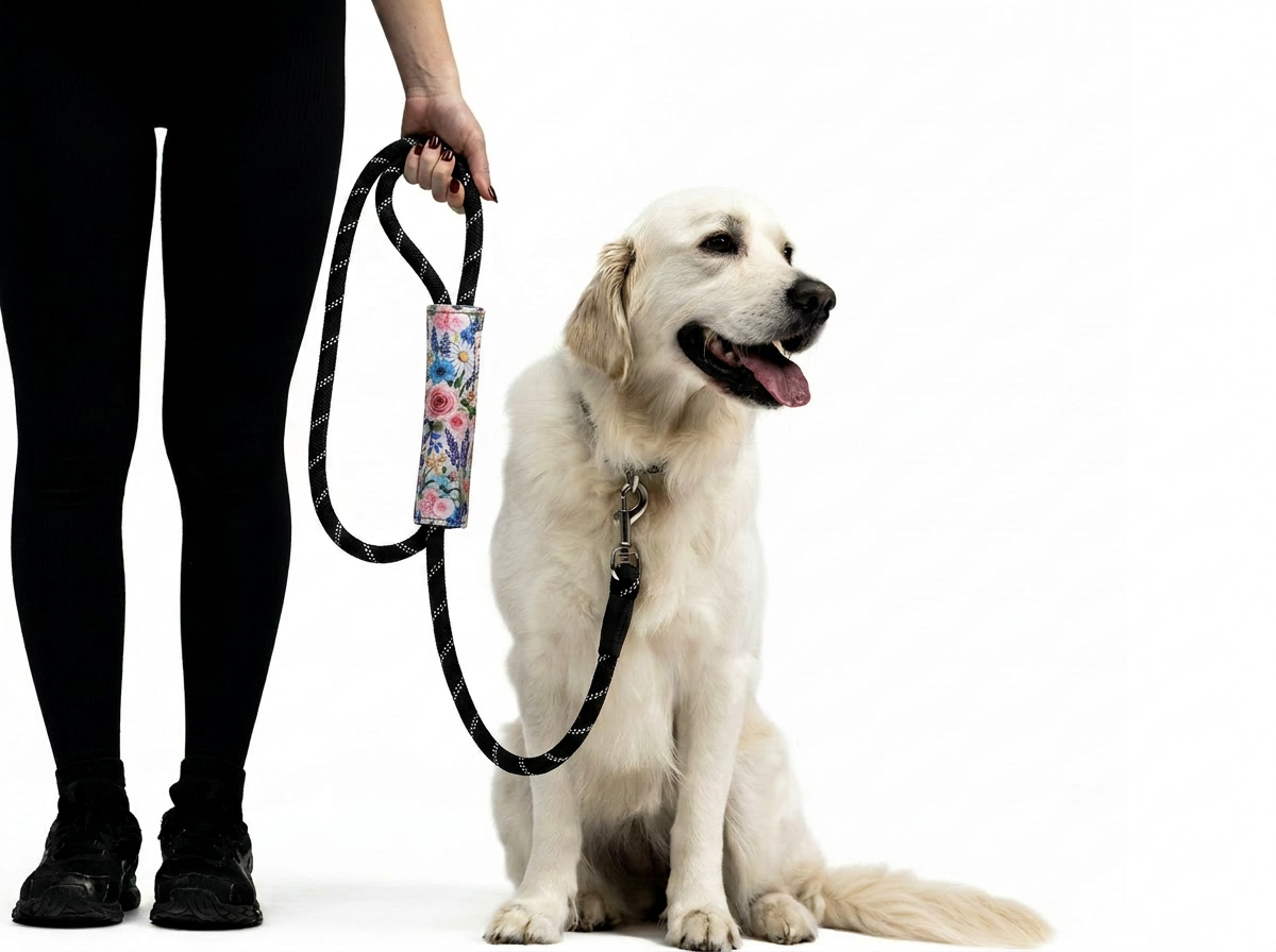 Lead Sleeve fitted to a rope dog leash — sublimation-ready blank