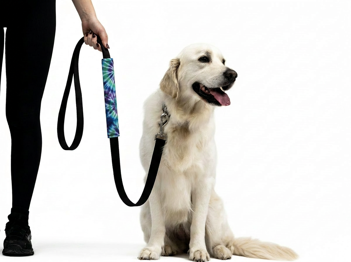 Lead Sleeve fitted to a standard dog leash — sublimation-ready blank
