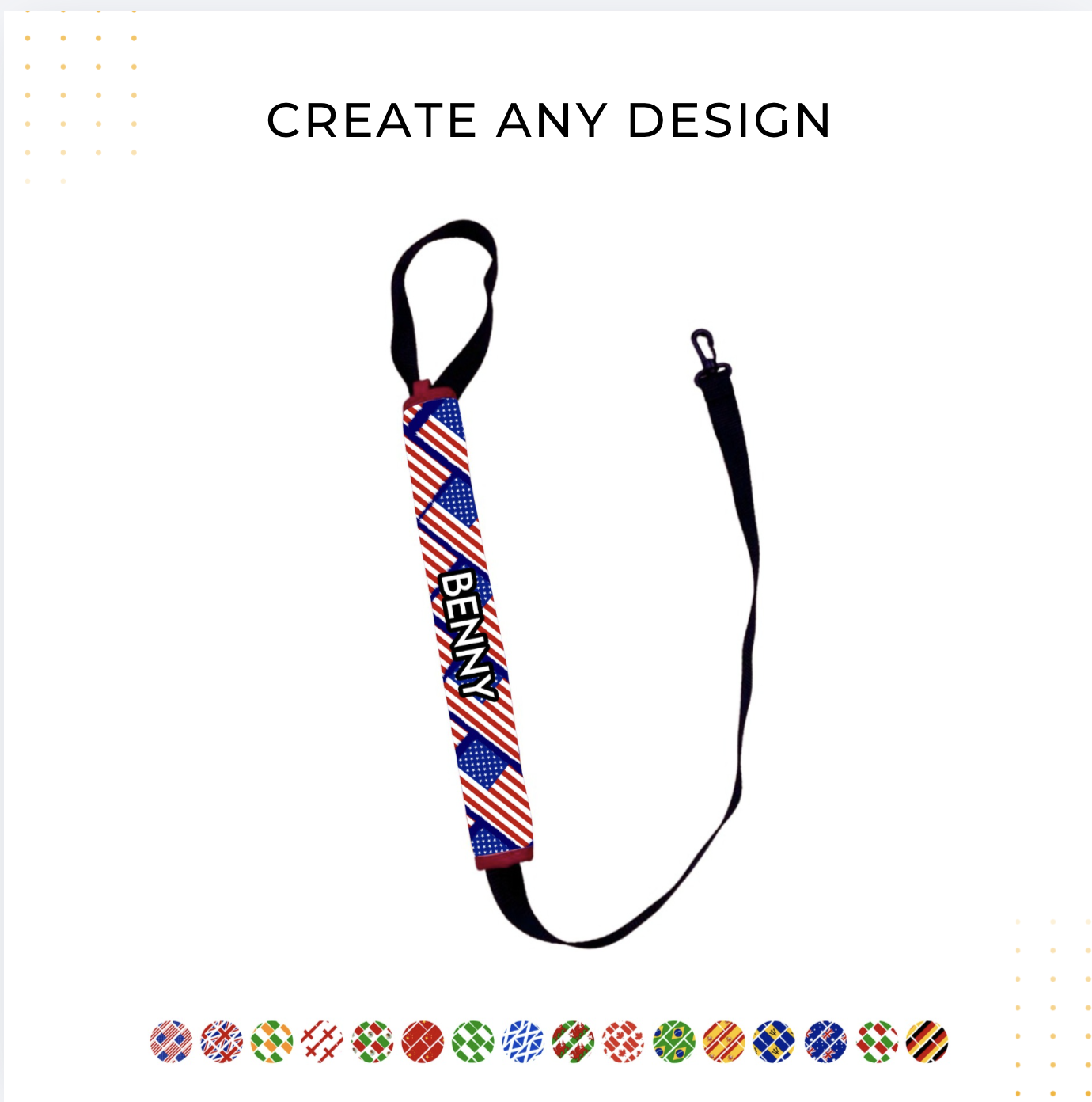 Lead Sleeve sublimation print example — flags design on a personalised dog lead