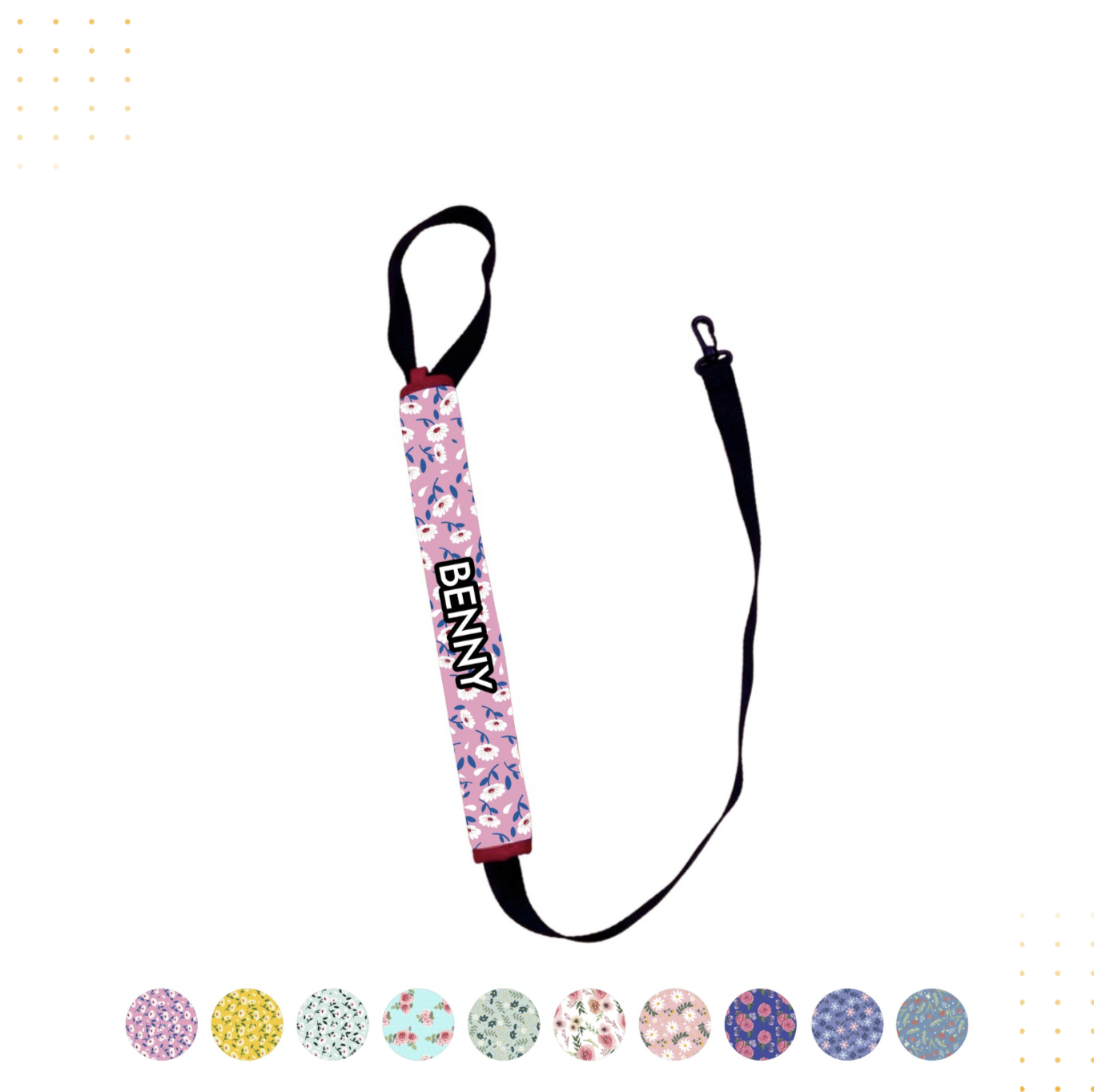 Lead Sleeve sublimation print example — floral design on a personalised dog lead