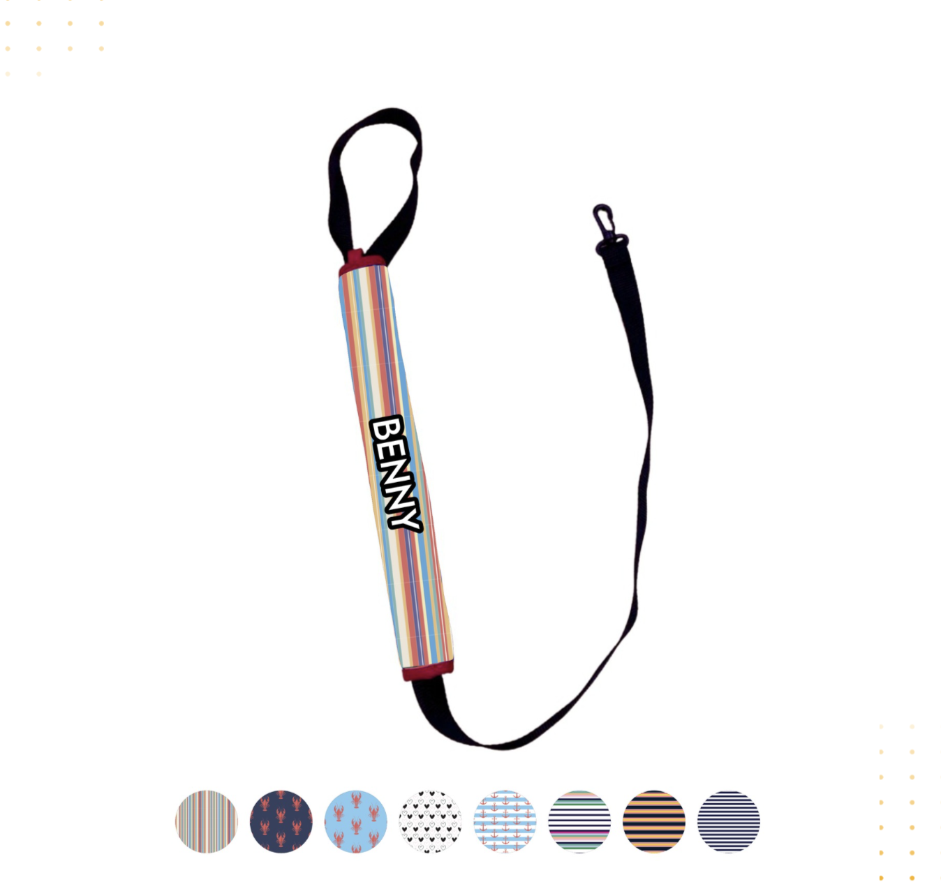 Lead Sleeve sublimation print example — stripes design on a personalised dog lead