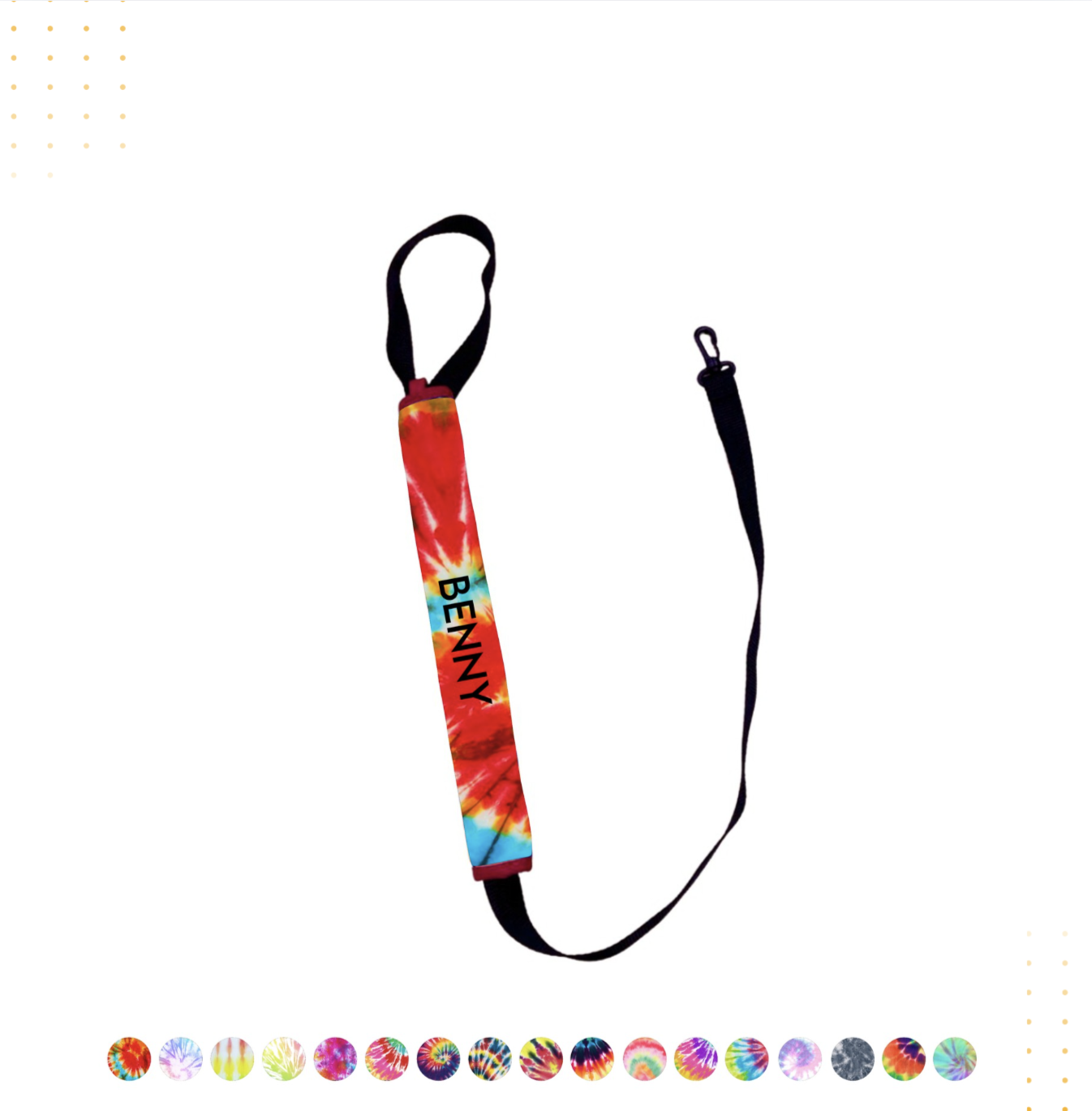 Lead Sleeve sublimation print example — tie-dye design on a personalised dog lead