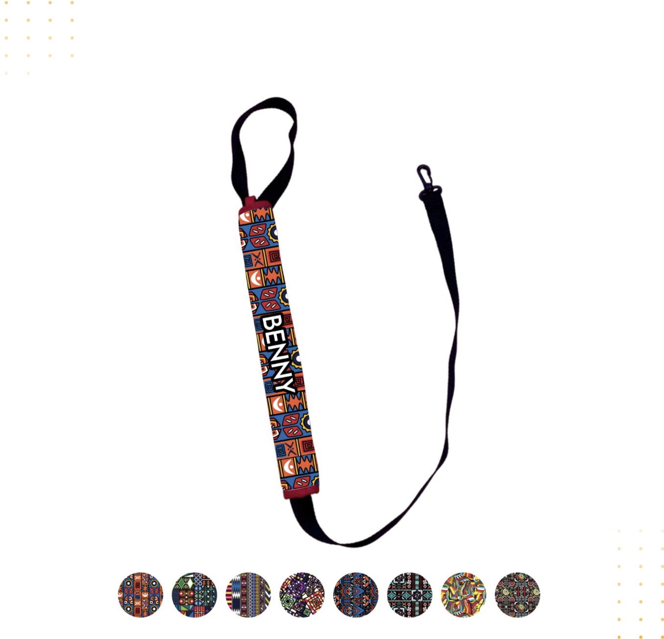 Lead Sleeve sublimation print example — tribal design on a personalised dog lead
